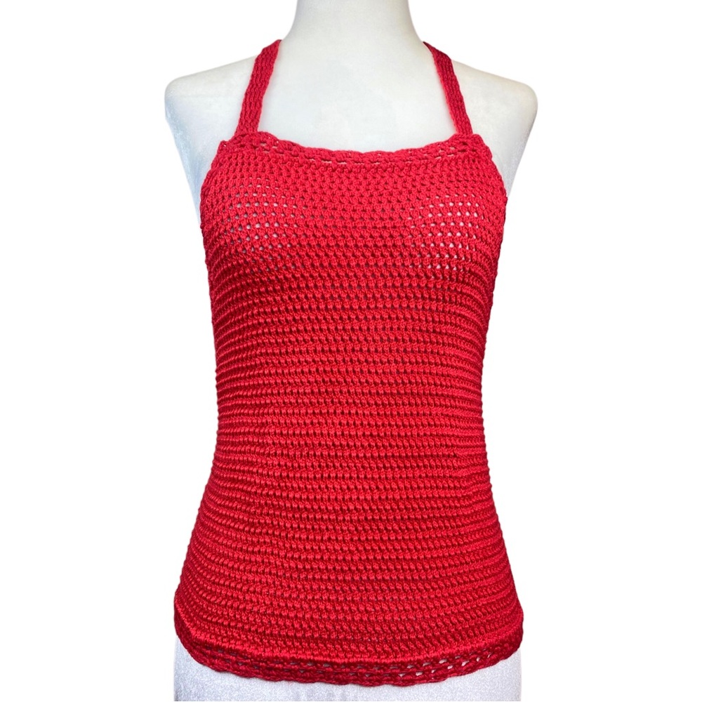 Cotton On Red Crochet Halter Tank Top